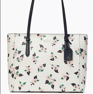 BLACK FRIDAY SALS Kate Spade Schuyler Medium Leather Tote Bag Cream Lily Blooms